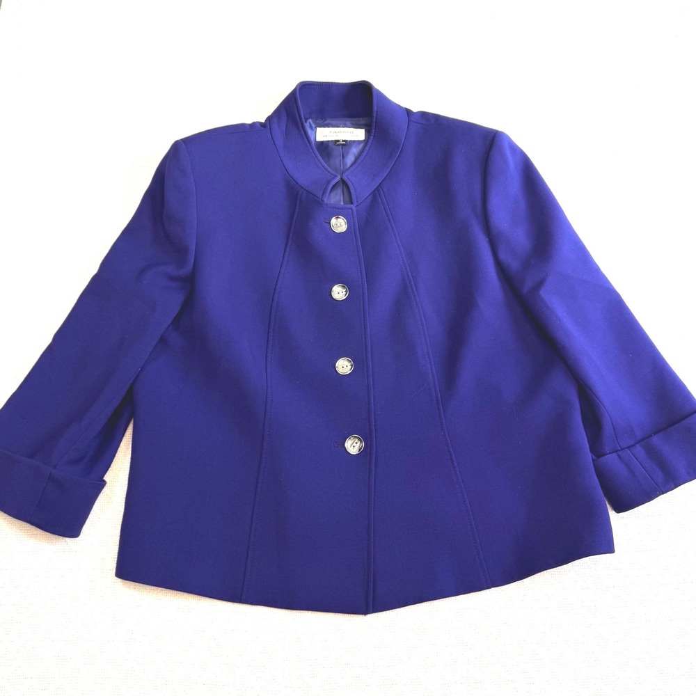 Tahari Arthur S Levine Royal Blue Mock Neck Blazer Cuffed Sleeve Size 18